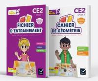 Cap maths CE2, cycle 2 : fichier d'entraînement + cahier de géométrie : pack 2 volumes