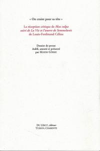 La réception critique de Mea culpa suivi de La vie et l'oeuvre de Semmelweis de Louis-Ferdinand Céline 1936-1937 : "on craint pour sa tête"