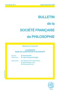 Bulletin de la Société française de philosophie, n° 3 (2024). L'aliénation : essai de clarification d'un concept