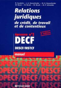 Relations juridiques de crédit, de travail et de contentieux, DECF, DESCF, MSTCF, épreuve n° 2 : manuel
