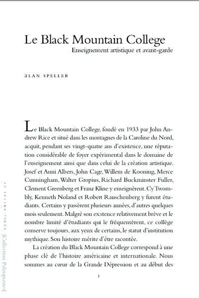 Le Black Mountain college : enseignement artistique et avant-garde Le Black Mountain college : enseignement artistique et avant-garde