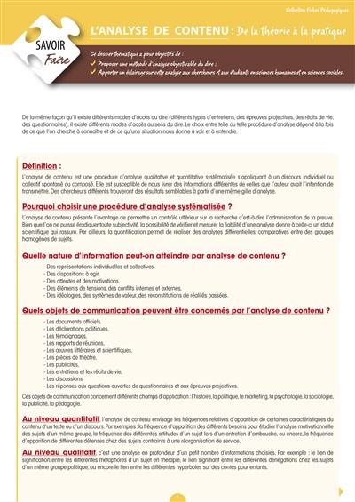 L'analyse de contenu : de la théorie à la pratique