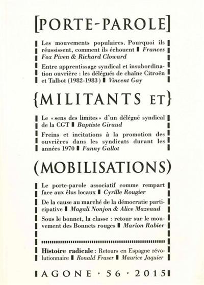 Agone, n° 56. Porte-parole, militants et mobilisations