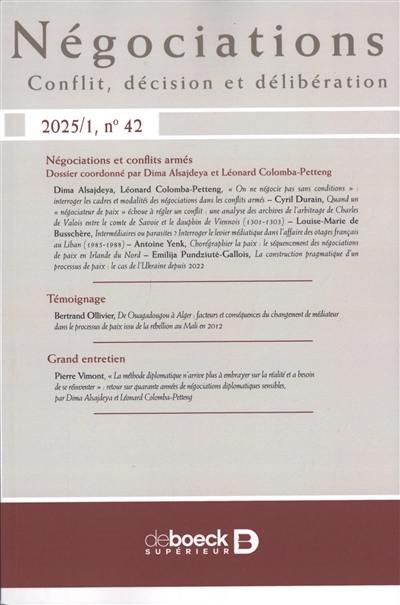 Négociations, n° 1 (2025). Négociations et conflits armés
