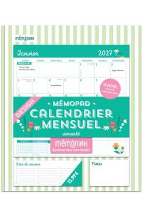 Mémopad, calendrier mensuel aimanté Mémoniak 2027 : design : 12 mois, de janvier à décembre 2027