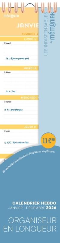 Organiseur en longueur : calendrier hebdo : janvier-décembre 2026