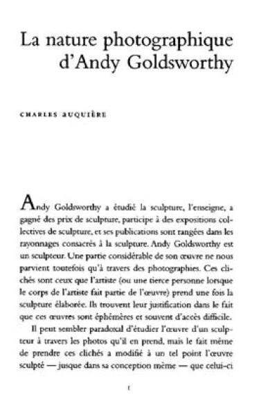 La nature photographique d'Andy Goldsworthy La nature photographique d'Andy Goldsworthy
