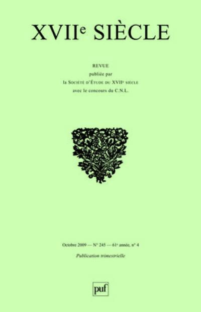 Dix-septième siècle, n° 245. Ut pictura poesis : poésie et peinture au XVIIe siècle : journée d'étude 2008 de la Société d'étude du XVIIe siècle