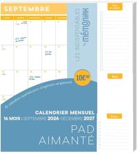 Pad aimanté : calendrier mensuel 16 mois : septembre 2026-décembre 2027