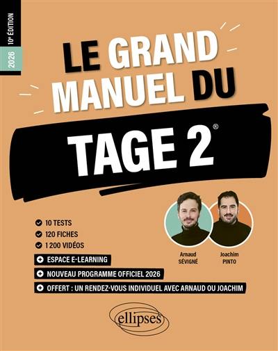 Le grand manuel du Tage 2 : nouveau programme officiel 2026 : 10 tests, 120 fiches, 1.200 vidéos