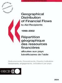 Geographical distribution of financial flows to aid recipients : disbursements, commitments, country indicators : 1998-2002. Répartition géographique des ressources financières allouées aux pays bénéficiaires de l'aide : versements, engagements, indicateurs par pays : 1998-2002