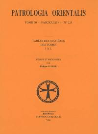 Patrologia Orientalis, tables des matières des tomes I à L