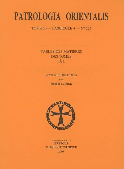 Patrologia Orientalis, tables des matières des tomes I à L