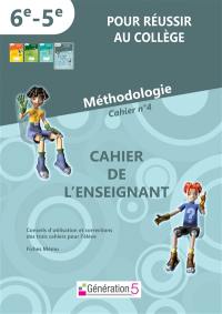 Pour réussir au collège, 6e-5e : méthodologie. Cahier de l'enseignant : cahier n°4