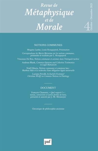 Revue de métaphysique et de morale, n° 4 (2025). Notions communes